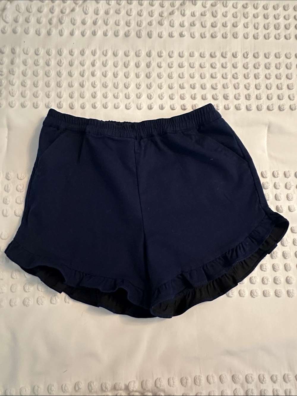 Girls Navy Ruffle Hem Elastic Waist Shorts